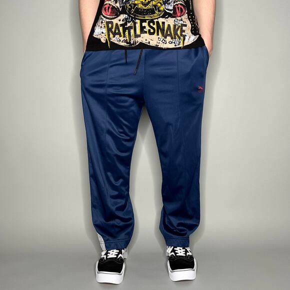 Vintage Puma Sweatpants Navy Blue Polyester Baggy Wide Leg Fit Red Logo 90s - Picture 2 of 4